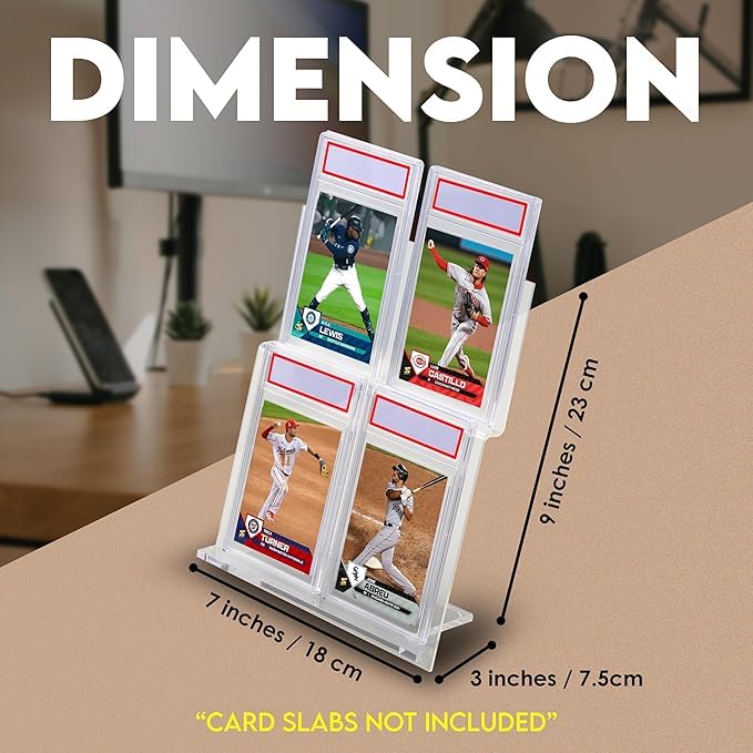 Tapeera 3-Pack Acrylic Tabletop Card Holder Display Holds 12 Cards - Trading Card Slab Display for Graded Cards Magnetic Cards & Toploader - Sports Card Display Case for Baseball Basketball Football - Image 2